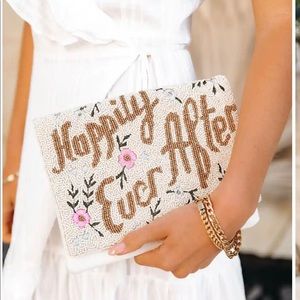 Happily Ever After beaded clutch with long gold chain! Perfect for a bride!